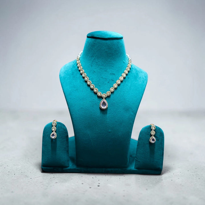 AD Gold Jewellery Set with Yellow Stone