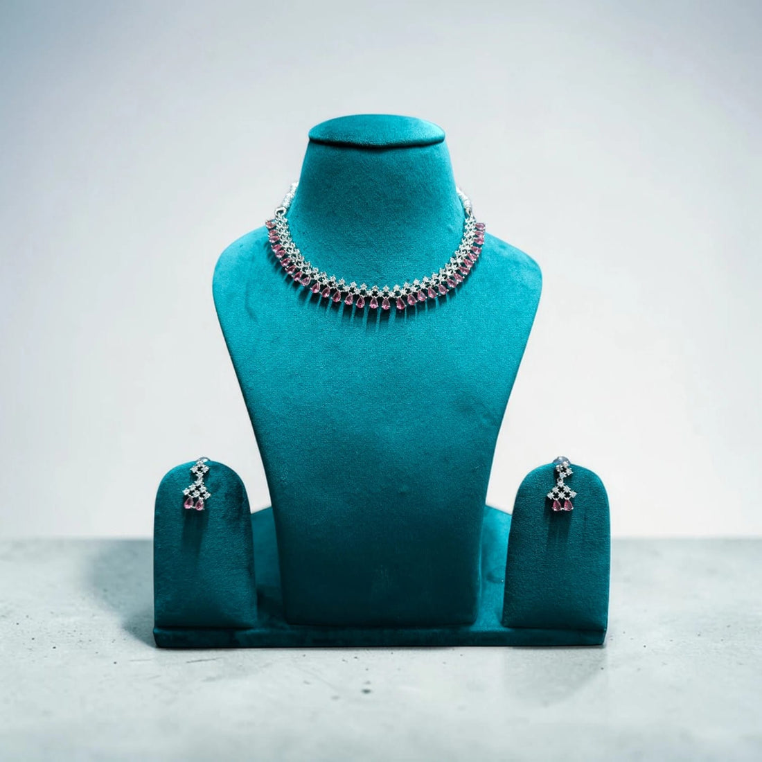 AD White Jewellery Set with Pink Stones