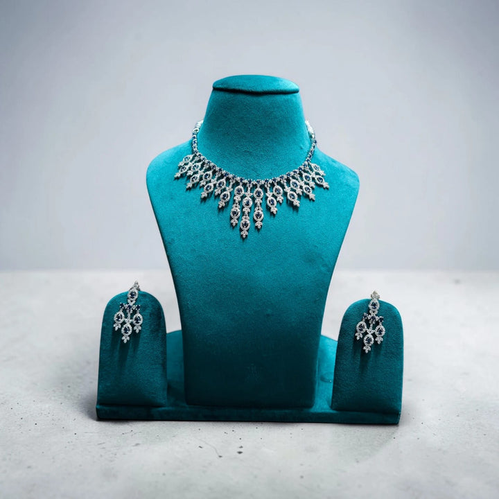AD White Jewellery Set with Blue Stones