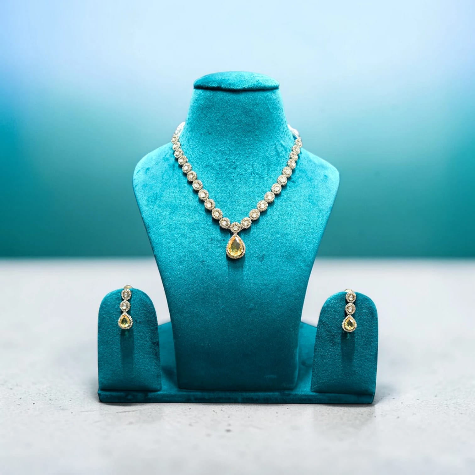 AD Gold Jewellery Set with Yellow Stone