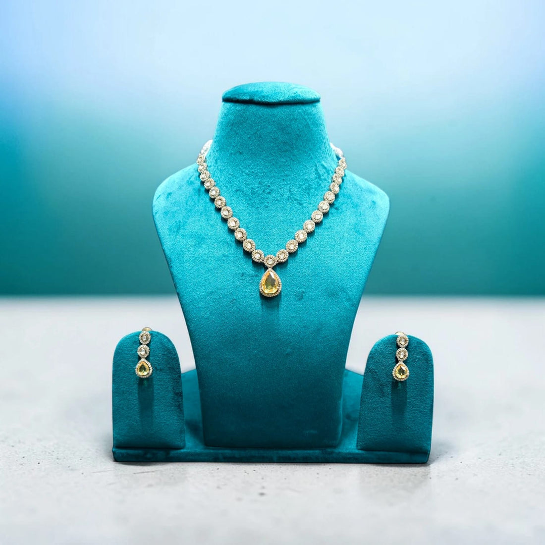 AD Gold Jewellery Set with Yellow Stone