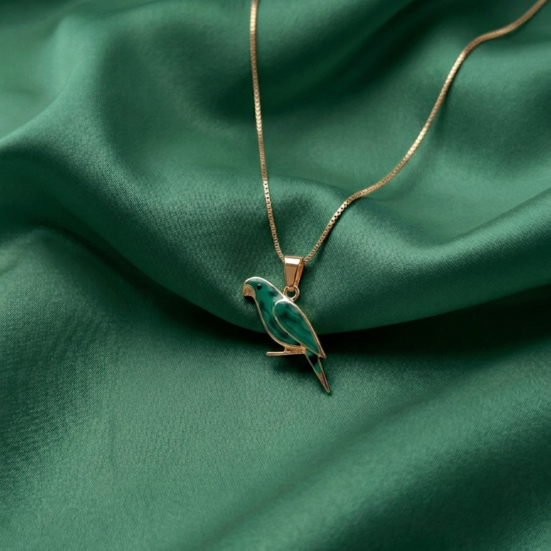 Emerald Parrot Charm Pendant Necklace