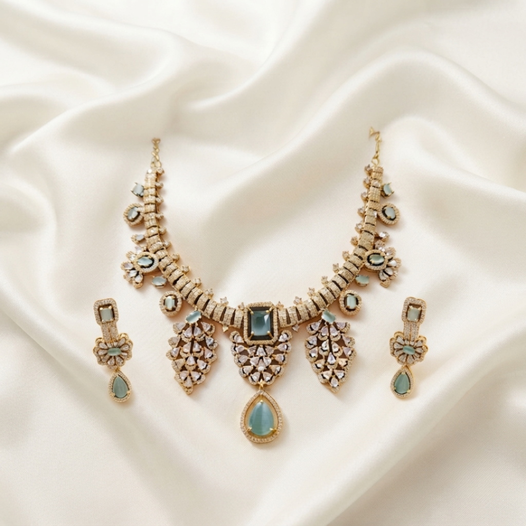 Victorian Aqua Teardrop Necklace & Earrings Set