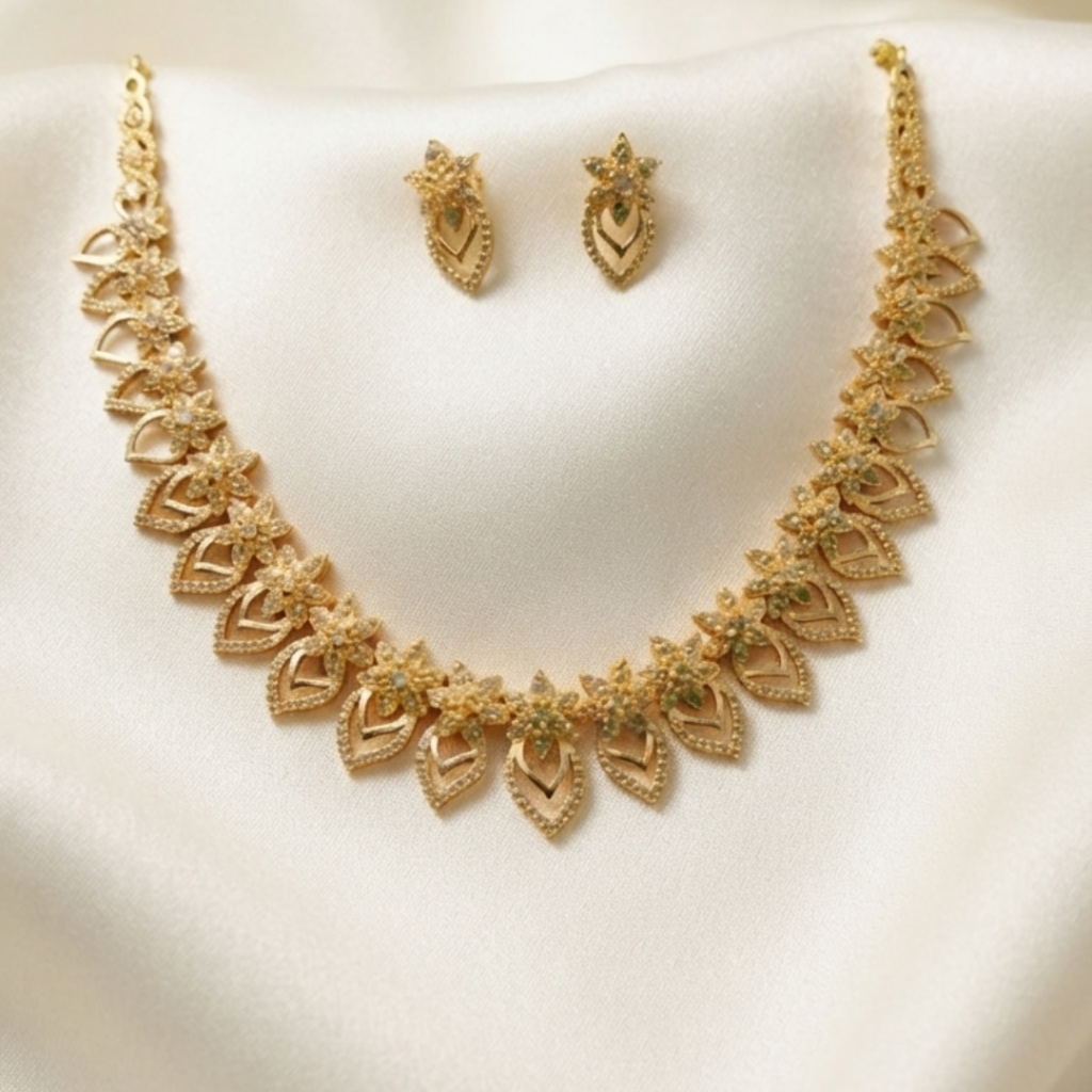 Diamond Flower Open Marquise Collar Set