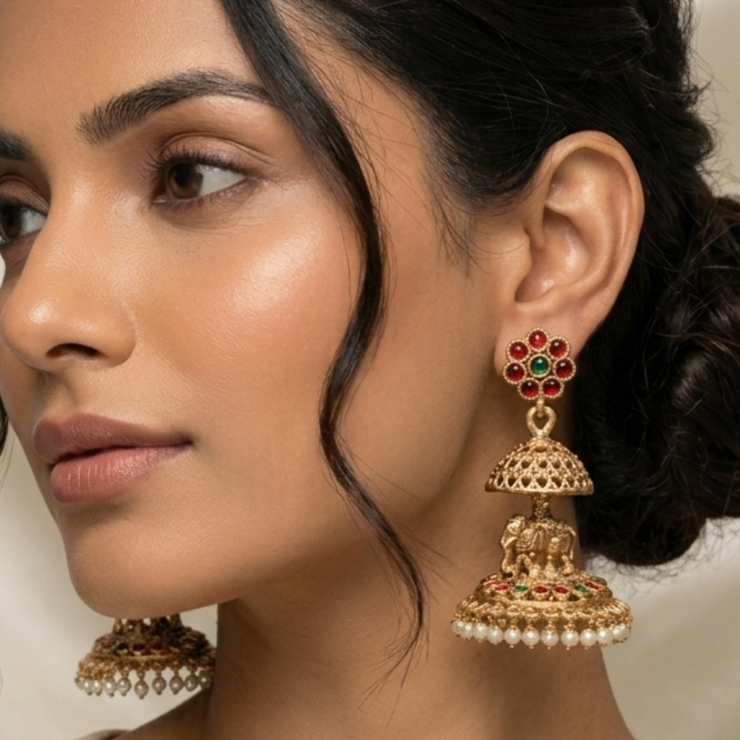 Royal Gaja Temple Jhumka Earrings