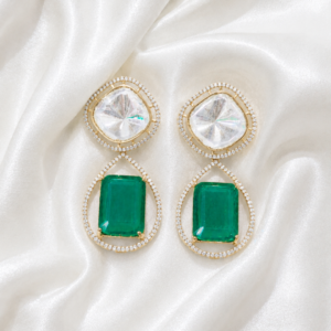 Polki Crystal & Emerald Emerald-Cut Drop Earrings