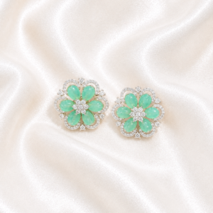 Mint Bloom Floral CZ Stud Earrings