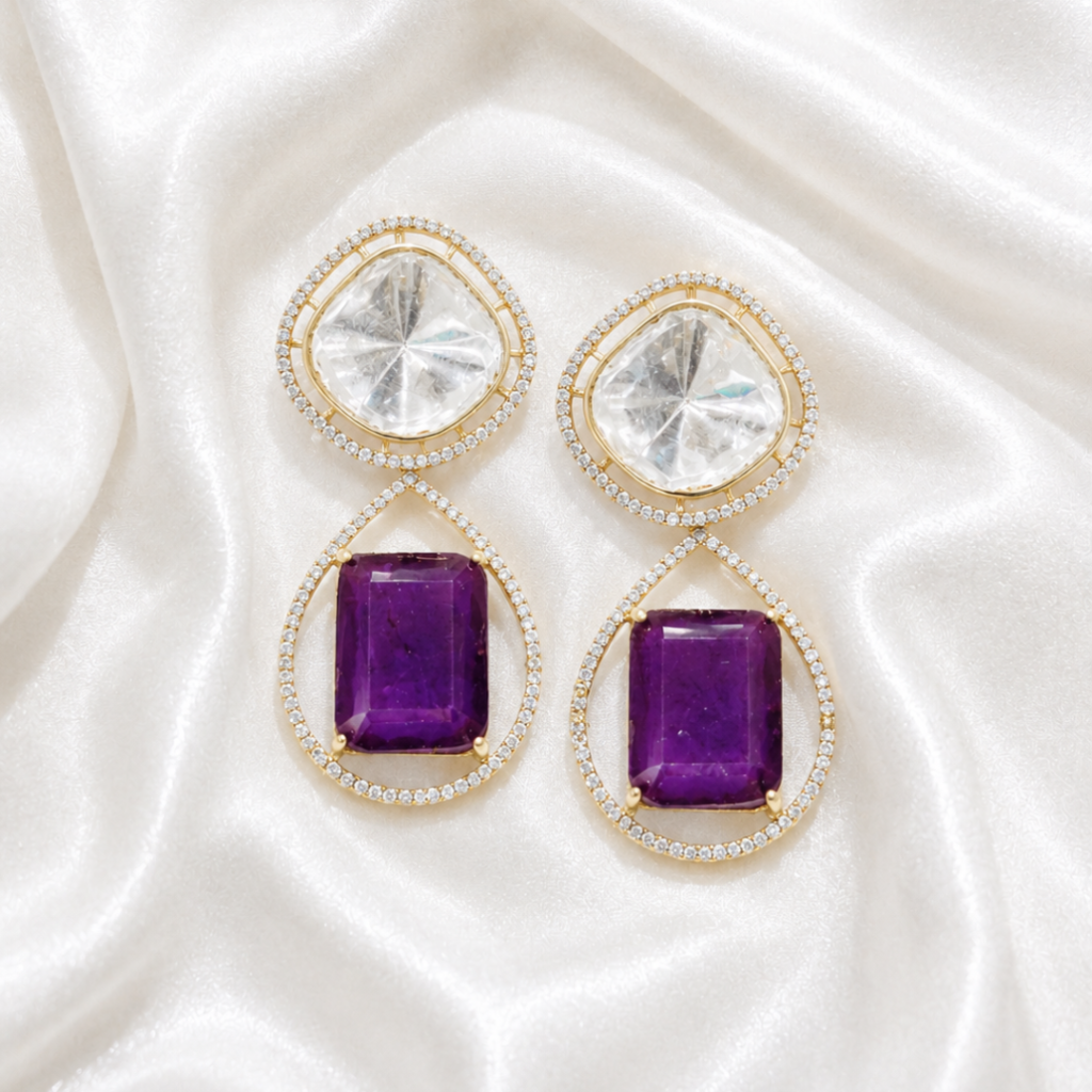 Amethyst Royale Kundan Drop Earrings