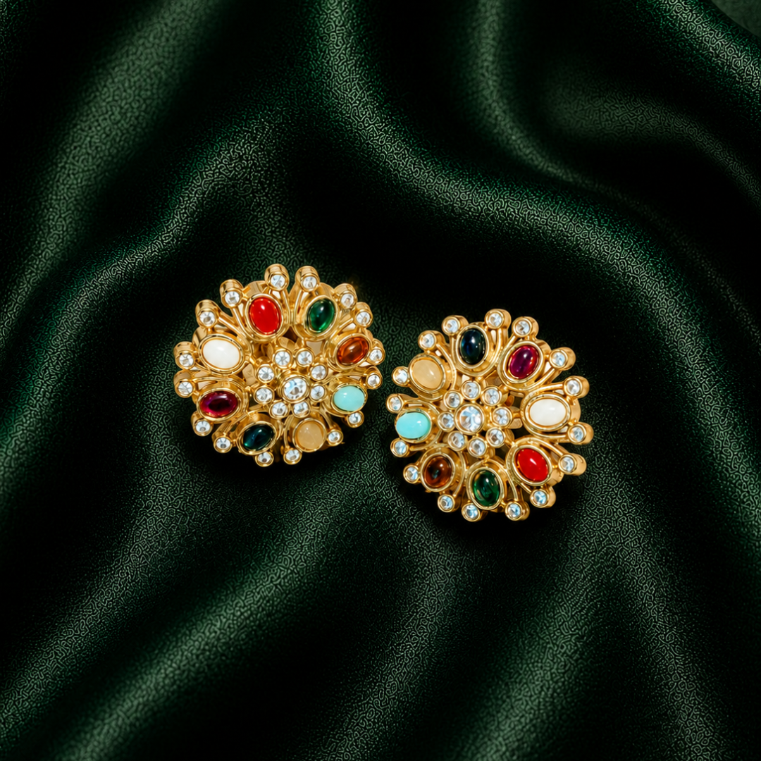Navratna Bloom Stud Earrings