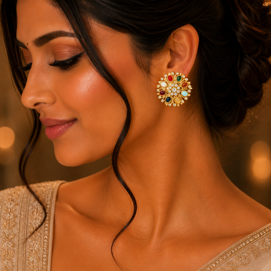 Navratna Bloom Stud Earrings