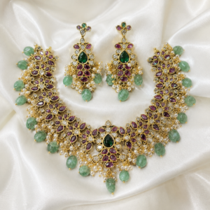 Emerald Ruby Heritage Bridal Necklace & Earrings Set